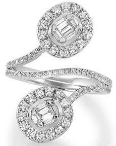 1.06CT DIAMOND 18K WHITE GOLD ROUND & BAGUETTE OVAL DOUBLE HALO ANNIVERSARY RING