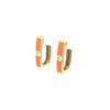 .13CT DIAMOND & ORANGE ENAMEL 18KT YELLOW GOLD RECTANGULAR HUGGIE HOOP EARRINGS