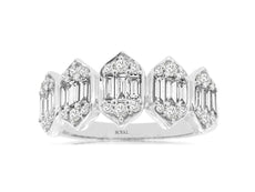 .77CT DIAMOND 14KT WHITE GOLD 3D ROUND & BAGUETTE CLUSTER MULTI HEXAGON FUN RING