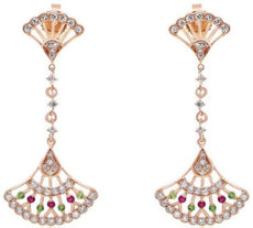 .72CT DIAMOND & AAA RUBY & TSAVORITE 14K ROSE GOLD FILIGREE FUN HANGING EARRINGS