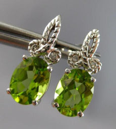 2.64CT DIAMOND & AAA PERIDOT 14KT WHITE GOLD OVAL & ROUND FUN HANGING EARRINGS