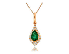 .48CT DIAMOND & AAA EMERALD 14KT ROSE GOLD ROUND & PEAR SHAPE TEAR DROP PENDANT