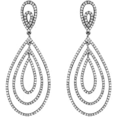 ESTATE 1.45CT DIAMOND 14KT WHITE GOLD MULTI LEAF OPEN TEAR DROP HANGING EARRINGS
