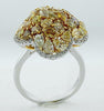 4.0CT WHITE & FANCY YELLOW DIAMOND 18KT WHITE GOLD 4 LEAF CLOVER FLOWER FUN RING