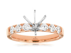 .65CT DIAMOND 14KT WHITE & ROSE GOLD CLASSIC 7 STONE SEMI MOUNT ENGAGEMENT RING