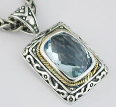 8.0CT DIAMOND & AAA BLUE TOPAZ 925 SILVER & 14KT YELLOW GOLD 3D FLOATING PENDANT