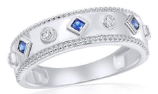 1.49CT DIAMOND & AAA SAPPHIRE 14KT WHITE GOLD ROUND & PRINCESS ANNIVERSARY RING