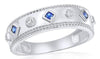 1.49CT DIAMOND & AAA SAPPHIRE 14KT WHITE GOLD ROUND & PRINCESS ANNIVERSARY RING
