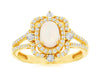 .83CT DIAMOND & AAA OPAL 14KT YELLOW GOLD 3D OVAL & ROUND HALO FLOWER FUN RING