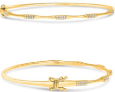 .11CT DIAMOND 14KT YELLOW GOLD 3D ROUND TWO ROW BAMBOO CUFF BANGLE BRACELET