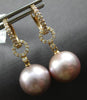 ESTATE .29CT DIAMOND & AAA PINK SOUTH SEA PEARL 18KT ROSE GOLD HANGING EARRINGS