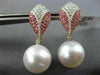 LARGE 1.46CT DIAMOND & PINK SAPPHIRE SOUTH SEA PEARL 14K WHITE GOLD 3D EARRINGS