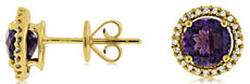 2.05CT DIAMOND & AAA AMETHYST 14K YELLOW GOLD 3D ROUND HALO FLOWER STUD EARRINGS