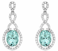 ESTATE 1.77CT DIAMOND & AAA AQUAMARINE 14KT WHITE GOLD INFINITY HANGING EARRINGS