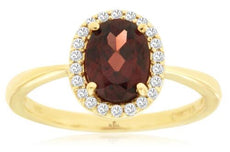 1.54CT DIAMOND & AAA GARNET 14KT YELLOW GOLD OVAL & ROUND HALO CLASSIC LOVE RING