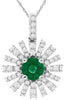 .78CT DIAMOND & AAA EMERALD 14KT WHITE GOLD FLOWER SUNBURST FUN FLOATING PENDANT