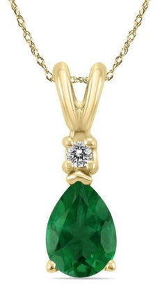 .50CT DIAMOND & AAA EMERALD 14KT YELLOW GOLD PEAR SHAPE & ROUND FLOATING PENDANT