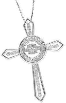 ESTATE .20CT DANCING DIAMOND 14KT WHITE GOLD CLASSIC CROSS FLOATING PENDANT