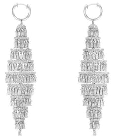 EXTRA LARGE 12.12CT DIAMOND 18KT WHITE GOLD ROUND & BAGUETTE CHANDELIER EARRINGS