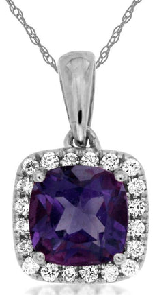 .96CT DIAMOND & AAA AMETHYST 14KT WHITE GOLD 3D CUSHION & ROUND FLOATING PENDANT