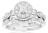 .98CT DIAMOND 14KT WHITE GOLD ROUND FLOWER CLUSTER WEDDING ENGAGEMENT RING SET