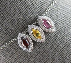 .54CT DIAMOND & AAA MULTI GEM 14K WHITE GOLD MARQUISE SHAPE & ROUND HALO PENDANT