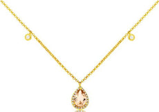 .77CT DIAMOND & AAA MORGANITE 14KT YELLOW GOLD PEAR SHAPE & ROUND LOVE NECKLACE