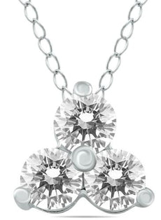 .50CT DIAMOND 14K WHITE GOLD 3D CLASSIC 3 STONE TRIANGULAR LOVE FLOATING PENDANT