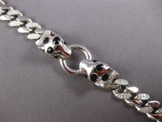 .82CT DIAMOND AAA SAPPHIRE & BLACK ENAMEL 14KT WHITE GOLD PANTHER CUBAN BRACELET