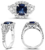 4.0CT DIAMOND & AAA SAPPHIRE 18K WHITE GOLD CUSHION ROUND & KITE ENGAGEMENT RING
