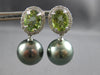 6.58CT DIAMOND & AAA GREEN TOURMALINE & TAHITIAN PEARL 18KT WHITE GOLD EARRINGS
