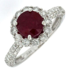 2.60CT DIAMOND & AAA RUBY 14KT WHITE GOLD 3D ROUND HALO FLOWER ENGAGEMENT RING
