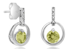 .97CT DIAMOND & AAA LEMON QUARTZ 14KT WHITE GOLD CIRCULAR FUN HANGING EARRINGS