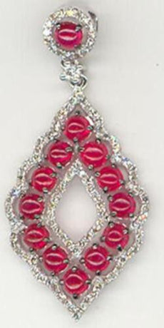 2.35CT DIAMOND & AAA RUBY 14KT WHITE GOLD CABOCHON & ROUND FUN FLOATING PENDANT