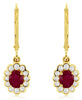 1.13CT DIAMOND & AAA RUBY 14K YELLOW GOLD FLOWER OVAL LEVERBACK HANGING EARRINGS