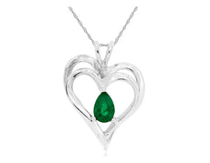 .50CT AAA EMERALD 14KT WHITE GOLD PEAR SHAPE DOUBLE HEART LOVE FLOATING PENDANT