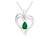 .50CT AAA EMERALD 14KT WHITE GOLD PEAR SHAPE DOUBLE HEART LOVE FLOATING PENDANT