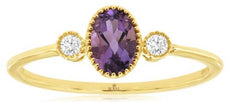 0.46CT DIAMOND & AAA AMETHYST 14KT YELLOW GOLD 3D OVAL & ROUND 3 STONE FUN RING