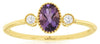 0.46CT DIAMOND & AAA AMETHYST 14KT YELLOW GOLD 3D OVAL & ROUND 3 STONE FUN RING