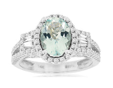 2.03CT DIAMOND & AAA AQUAMARINE 14KT WHITE GOLD ROUND & BAGUETTE ENGAGEMENT RING