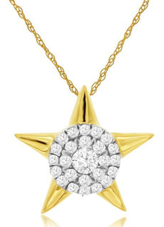 ESTATE .15CT DIAMOND 14KT YELLOW GOLD 3D ROUND FLOWER STAR FLOATING PENDANT