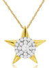 ESTATE .15CT DIAMOND 14KT YELLOW GOLD 3D ROUND FLOWER STAR FLOATING PENDANT