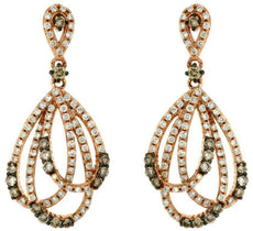 1.02CT WHITE & MOCHA DIAMOND 14KT ROSE GOLD MULTI ROW TEAR DROP HANGING EARRINGS