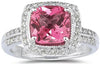 LARGE 2.81CT DIAMOND & AAA PINK TOPAZ 14K WHITE GOLD CUSHION & ROUND SQUARE RING