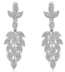 LARGE 1.21CT DIAMOND 18KT WHITE GOLD 3D MULTI LEAF CHANDELIER HANGING EARRINGS