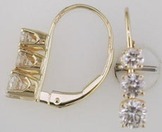 1.0CT DIAMOND 14KT YELLOW GOLD 3D PAST PRESENT FUTURE LEVERBACK HANGING EARRINGS