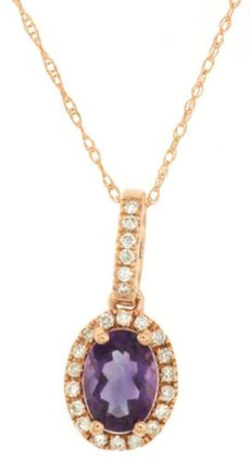 .82CT DIAMOND & AAA AMETHYST 14KT ROSE GOLD OVAL & ROUND HALO FLOATING PENDANT