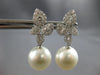 ESTATE LARGE 1.05CT DIAMOND & AAA SOUTH SEA PEARL 18K WHITE GOLD 3D MULTI LEAF EARRINGS
