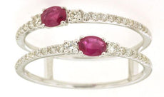 .79CT DIAMOND & AAA RUBY 14KT WHITE GOLD OVAL & ROUND 3 STONE DOUBLE BAND RING