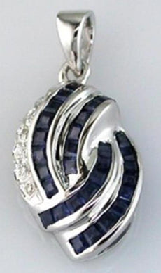 1.02CT DIAMOND & AAA SAPPHIRE 14KT WHITE GOLD ROUND & BAGUETTE FLOATING PENDANT
